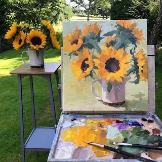 Clare Bowen, Instagram Flowers, Flowers Yellow, Painting Art Lesson, Sunny Weather, Yellow Sunflower, Painting Lessons, In The Garden, Plein Air