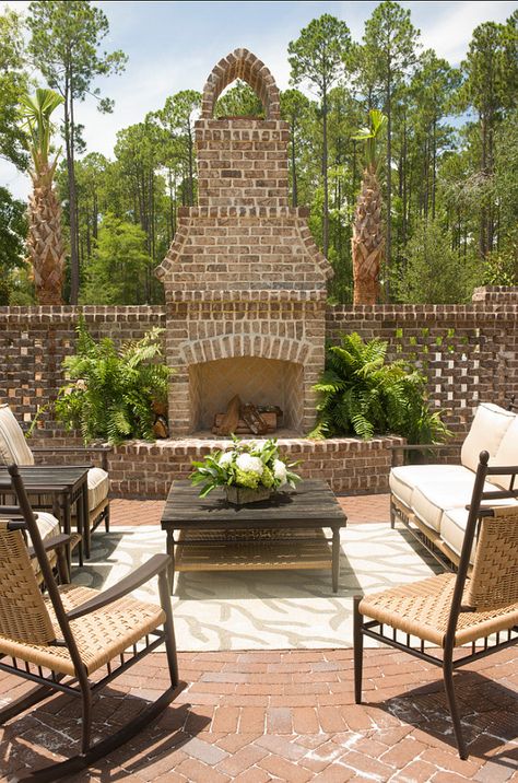 Outdoor fireplace ideas. Beautiful brick outdoor fireplace. Brick is Oxford by Chrokee Brick. #Fireplace Outdoor Brick Fireplace, Design Camino, Outdoor Fireplace Designs, Patio Fireplace, Backyard Fireplace, Brick Patios, Fireplace Ideas, Brick Fireplace, Outdoor Kitchen Design