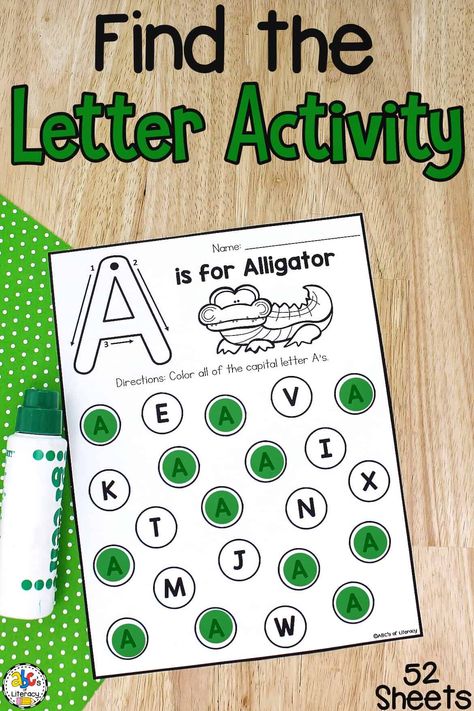 These letter recognition worksheets will help your kids practice identifying and finding capital and lowercase letters. Pre K Letter Recognition Worksheets, Spot The Letter Worksheet, Beginning Letter Recognition Activities, Letter Identification Preschool, Preschool Letter Recognition Worksheets, Teaching Letter Recognition Preschool, Identifying Letters Activities, Letter Review Activities For Preschool, Capital Letters Activities