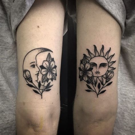 Sun And Moon Tattoos, Sun And Moon Tattoo, Couple Matching Tattoo, Tattoos Infinity, Moon Tattoos, Moon Tattoo Designs, Hawaiian Tattoo, Bff Tattoos, Sun Tattoos