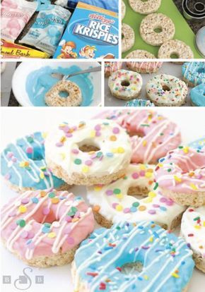 These Donut Rice Krispies Treats® are one adorable dessert recipe that would be perfect for a themed birthday party or a sleepover. Use Rice Krispies® cereal, marshmallows, and vanilla to create the base of this fun treat. Then, use colorful melted chocolate and sprinkles to decorate. You could even set up a DIY dessert bar to share these sweets with party guests. Diy Dessert Bar, Rice Krispies Cereal, Doughnut Party, Donut Themed Birthday Party, Diy Dessert, Bar A Bonbon, School Dinners, Birthday Donuts, Donut Birthday Parties