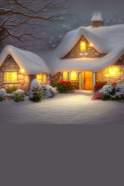 Winter House Painting, Lake Plants, Beautiful Winter Pictures, Painting Scenery, Fantasy Cottage, Christmas Photo Album, Beautiful Christmas Scenes, Magic Nature, Arte Aesthetic