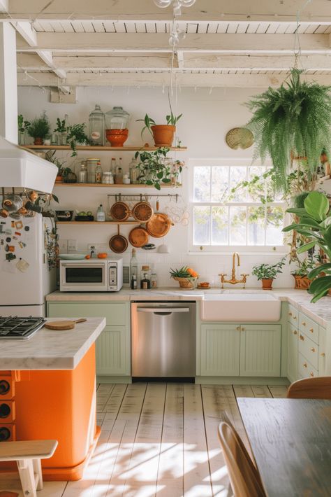 30 Unique and Stylish Small Kitchen Ideas You’ll Love Scandi Minimalist Kitchen, Cute Simple Kitchen, Cute Tiny Kitchen, Small Bright Kitchen, Small Retro Kitchen, Bohemian Kitchen Ideas, Maximize Small Kitchen, Modern Bohemian Kitchen, Stylish Small Kitchen