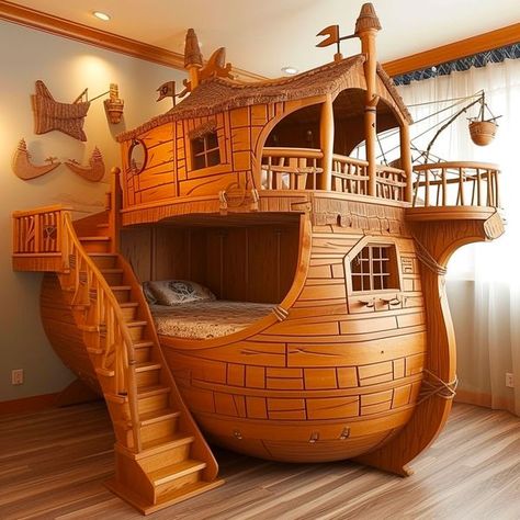 Wooden Pirate Ship, Cool Kids Bedrooms, Viking Hair, Room Corner, Aesthetic Rooms, Manifest Money, Pirate Ship, Bunk Bed, Interior Ideas