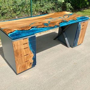 Past & Bespoke Resin River Table Projects UK Unique Wood Table, Meja Resin, Resin Desk, Epoxy Furniture, Handmade Desk, Diy Resin Table, Resin And Wood Diy, Handmade Desks, Wood Resin Table