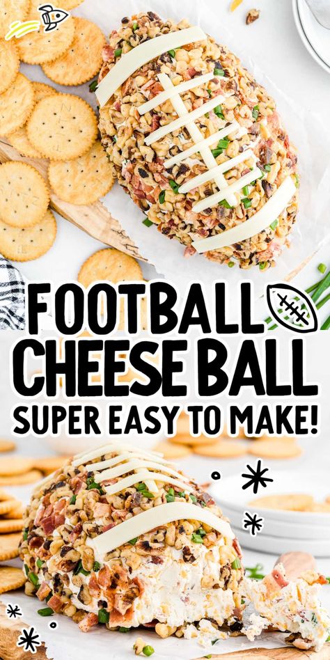 Football Cream Cheese Ball, Football Shaped Dip, Football Shaped Cheeseball, Cream Cheese Football, Football Shaped Appetizers, Football Cheeseball, Football Cheese Ball, Cheese Football, Cream Cheese Balls Recipe