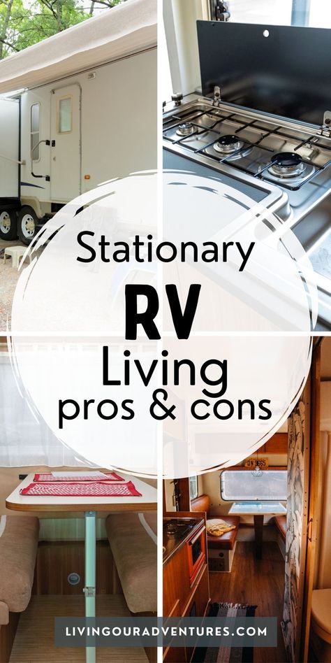 There are many benefits to stationary RV living, but there are also a few drawbacks. Here's a look at the pros and cons of this type of lifestyle so you can decide if it's right for you. Stationary Rv Outdoor Setup, Rv Living Full Time Stationary, Stationary Rv Living, Best Rv Parks, Kids Stationary, Rv Maintenance, Rv Homes, Rv Kitchen, Buying An Rv