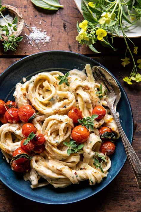 Brown Butter Cherry Tomato Fettuccine Alfredo | halfbakedharvest.com