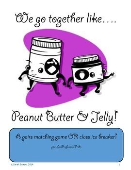 Teachers Pay Teachers Freebies, Famous Pairs, Cards To Make, We Go Together, Peanut Butter And Jelly, Peanut Butter Jelly, Ice Breaker, Spanish Teacher, Ice Breakers