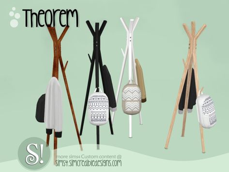 SIMcredible!'s Theorem Hallway - clothes rack Sims 4 Cc Furniture Accessories, Sims 4 Coat Rack Cc, Sims 4 Cc Clothes Decor, Sims 4 Teen Clutter, Sims 4 Clothes Rack, Sims 4 Sculpture Cc, Mody Do The Sims 4 Tsr, Sims 4 Cc Modern, S4cc Furniture