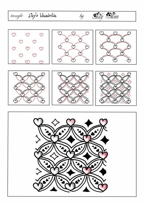 Lily's valentine Modele Zentangle, Pattern Zentangle, Zantangle Art, Zentangle Tutorial, Tangle Pattern, Tangle Doodle, Zentangle Designs, Doodle Inspiration, Tangle Art