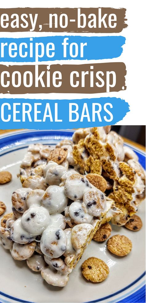 You MUST try these cookie crisp cereal treats! They are full of bite sized cookies and marshmallows - what more do you need? This easy, no bake cookie crisp cereal bar recipe is ready in under 30 minutes! #ricekrispietreats #nobakedessert Cereal Bar Recipe, Cereal Recipes Homemade, Rice Krispie Treats Variations, Cereal Treat Recipes, Cookie Crisp Cereal, Cereal Bars Recipes, Bar Treats, No Bake Cookie, Cereal Cookies