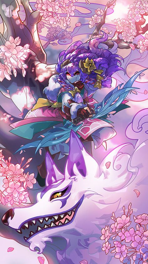 League Of Legends Kindred Wallpaper, League Of Legends Spirit Blossom, Spirit Blossom Kindred, Kindred League Of Legends, Camille League Of Legends, Lambs And Wolves, Leona League Of Legends, Ahri Wallpaper, Spirit Blossom