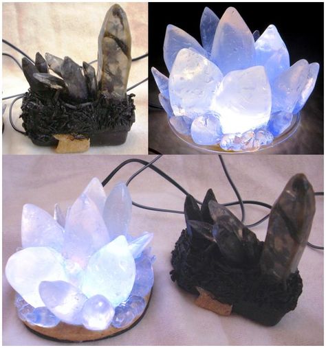 A crystal formation made with Worbla's Crystal Art, with Black Art used as the base to hide the battery. By Hogal Cosplay Fake Crystals, Fairy Lights Diy, Giant Crystal, Todoroki Cosplay, Crystal Fairy, Crystal Formations, Art Light, Cosplay Tutorial, Cosplay Tips