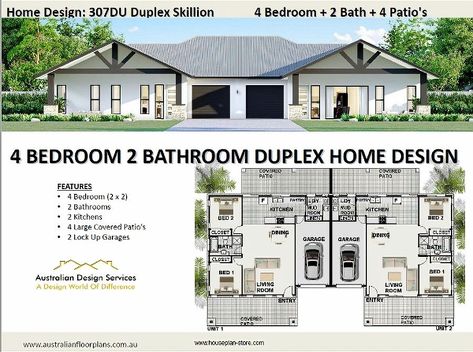 House Plans Australia & Duplex Designs | house floor plans | Modular Home Plans  |  Most Popular House Plans Alfresco Decking, House Plans For Sale, Skillion Roof, Duplex Plans, Duplex Design, Duplex House Plans, Tiny House Kitchen, Gable Roof, Construction Plan