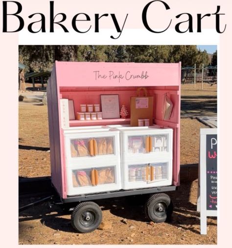 Self Serve Bakery Cart, Mobile Bakery Ideas, Bakery Stand Farmers Market, Bakery Cart Ideas, Roadside Bakery Stand, Porch Bakery, Sourdough Business, Bakery Cart, Bake Sale Displays