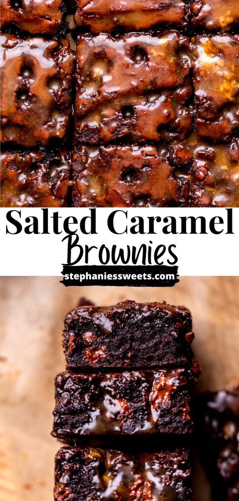 These caramel brownies are fudgy chocolate brownies. They are poked with salted caramel. Caramel Fudge Brownies, Brownies Caramel, Fudgy Chocolate Brownies, Caramel Dessert, Homemade Salted Caramel, Salted Caramel Fudge, Salted Caramel Brownies, Caramel Desserts, Caramel Fudge