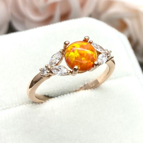 Rose Gold Round Orange Fire Opal Ring Marquise And Round Simulated Diamond Leaf Ring Art Deco Sterling Silver Promise Engagement Wedding by xoxojewelryshop on Etsy Diamond Leaf Ring, Crown Engagement Ring, Blue Opal Ring, Gold Promise Rings, Sterling Silver Wedding Band, Ring Marquise, Sterling Silver Wedding Rings, Simulated Diamond Rings, Fire Opal Ring