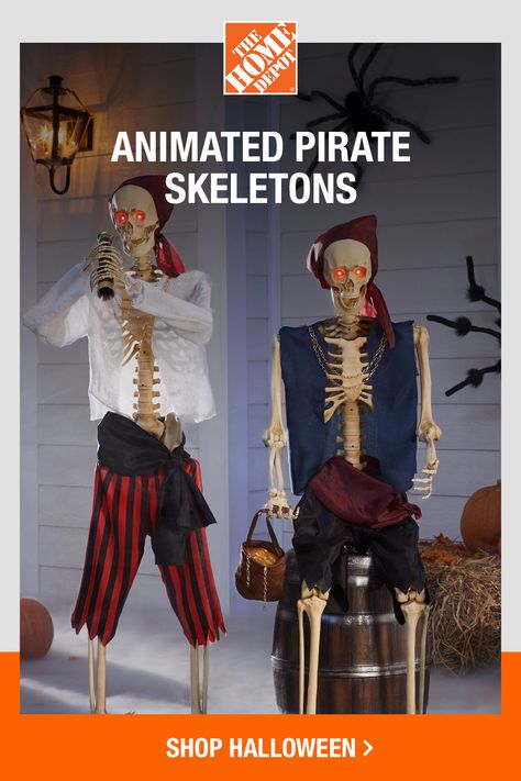 Add seven-seas of Halloween charm to your yard with The Home Depot. Our animated pirate skeletons come with glowing red eyes for creepy effect and witty sayings to add more fun to your Halloween season. Click to shop at The Home Depot. Home Depot Halloween Decorations, Glowing Red Eyes, Pirate Skeleton, Witty Sayings, Outdoor Halloween Decorations, Pirate Halloween, Halloween Charms, Fall Halloween Decor, Halloween Props