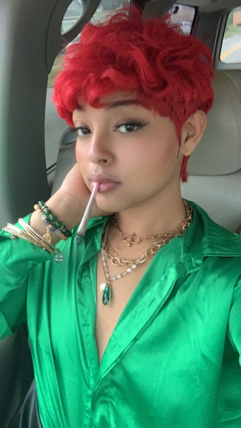 Red Pixie Cut On Black Women, Dyed Pixie Cut Black Women, Short Red Hair Black Women, Red Short Hair Black Women, Pink Pixie Cut Black Women, Burgundy Pixie Cut Black Women, Pixie Cut With Bangs Black Women, Red Pixie Haircut Black Women, Fluffy Pixie Cut Black Women