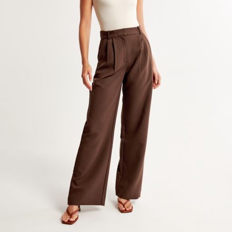 -A&F Sloane Tailored Pant -Brown -Size 24 Short Or 00 Short Brown Trousers Outfit, All Brown Outfit, Sloane Tailored Pant, Tailored Pants Women, Fall Fashion Staples, Best Leather Jackets, Clothing Staples, Fall Capsule Wardrobe, Leg Work