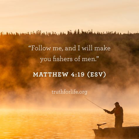 "Follow me, and I will make you fishers of men." (Matthew 4:19 ESV) Listen to today's program at the link in our bio. Fisher Of Men, Matthew 4:19 Fishers Of Men, Mathew 4:4 Bible, Matthew 24:42-44, Mathew 22:37-40, Matthew 4, Follow Me, Make It Yourself