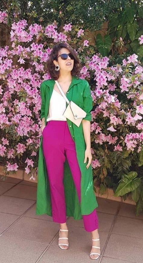 Funky Business Casual, Fuchsia Outfit, Colour Combinations Fashion, Color Combos Outfit, Mode Kimono, Winter Typ, Color Blocking Outfits, Color Combinations For Clothes, Outfit Chic