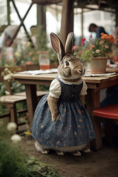 MP: anthropomorphic beautiful female rabbit, wearing pinafore women’s dress fashion at a garden party, photography by Julia Hetta::5, multiple images, writing, words, text::-2, --v 5 --q 2 --ar 2:3 --s 750 Julia Hetta, Female Rabbit, Create An Animal, Party Photography, Multiple Images, Ceramic Ideas, Writing Words, Neon Art, Easter Ideas