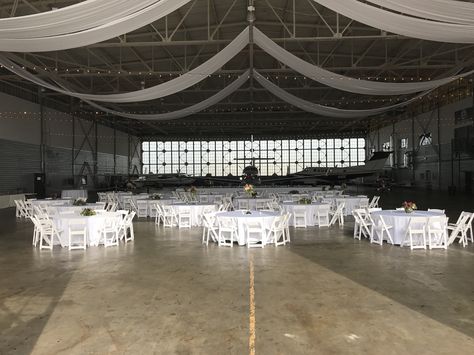 Louisville Airport Hangar Wedding Reception Hangar Wedding Reception, Hanger Wedding Reception, Airport Hanger Wedding, Hangar Decor, Airplane Hanger Wedding, Airplane Hangar Wedding, Aviation Wedding Theme, Airport Wedding, Hangar Wedding