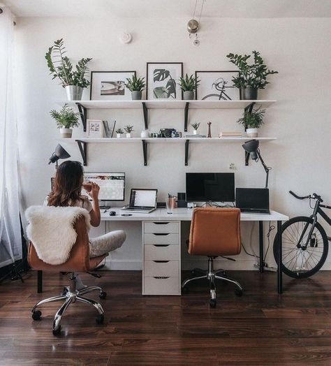 Shared Home Offices, Shared Home Office, Double Desk, Shared Office Space, Cozy Home Office, Organization Home, Office Layout, Home Office Setup, Home Office Space