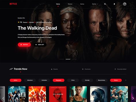 Free Redesign Concept Netflix Website Cinematic Website Design, Netflix Redesign, Google Site Templates, Coffee Site, Netflix Website, Cinema Video, Netflix Home, Website Home Page, Psd Website