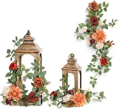 1.8ft Flower Garland Arrangement for Ceremony Chairs/Table Centerpieces/Arch Decor, Set of 6 - Terracotta (not Include Lantern) Lantern Decor Ideas, Pew Decorations, Lantern Centerpiece Wedding, Burnt Orange Weddings, Aisle Decorations, Ceremony Chairs, Table Centerpiece Decorations, Arch Decor, Aisle Flowers