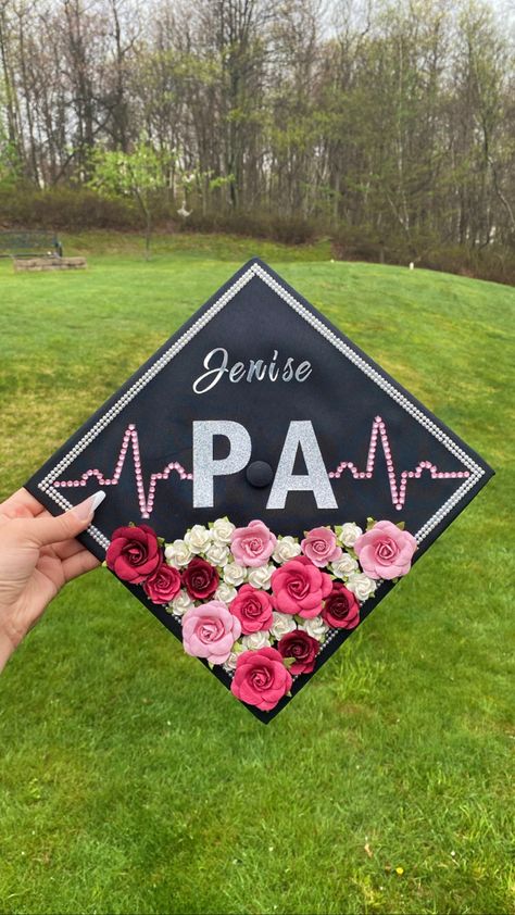 Physician Assistant Graduation Cap, Ma Graduation Cap Ideas, Medical Assistant Graduation Cap, Medical Assistant Student, Grad Cap Decorated, Custom Graduation Caps, Grad Hat, Grad Cap Designs, Grad Ideas