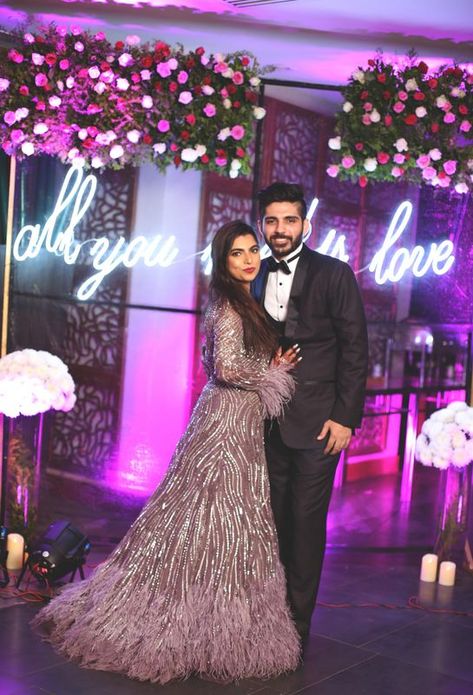 An Alibaug Wedding With A Modern Bride Who Shined In An Unconventional Lehenga Reception Gowns Indian Bridal, Engagement Gowns Elegant, Feather Lehenga, Aishwarya Wedding, Sangeet Gown, Reception Gown For Bride, Gown With Feathers, Reception Dress For Bride, Sequence Gown