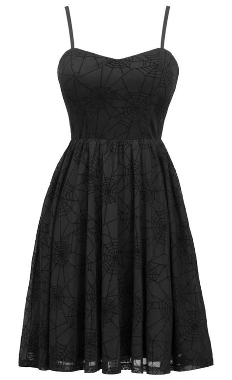 Black Alternative Dress, Emo Wedding Guest Outfit, Modern Goth Outfits, Spiderweb Dress, Halloween Costumes To Make, Spooky Babe, Inked Shop, Black Sundress, Dresses With Pockets