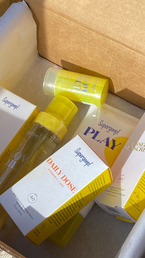 Super Goop Aesthetic, Supergoop Aesthetic, Super Goop Sunscreen, Super Goop, Beachy Makeup, Supergoop Sunscreen, Pr Unboxing, Pr Package, Ice Cream Business