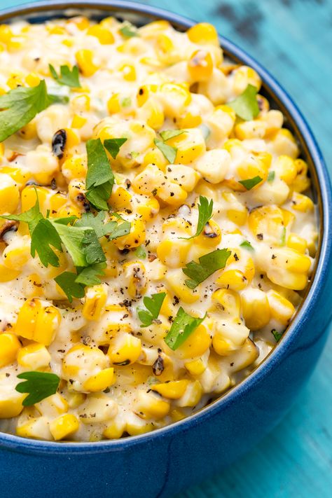 Grilled Creamed Corn  - Delish.com Easy Bbq Side Dishes, Summer Side Dishes Recipes, Burger Side Dishes, Easy Summer Side Dishes, Barbecue Sides, Grilling Recipes Sides, Bbq Side Dishes, Bbq Menu, Grilled Steak Recipes