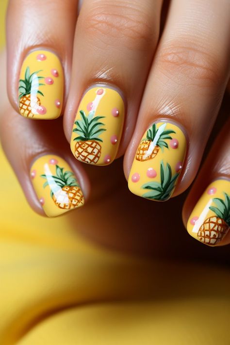 short nail inspo, barbie nails, summer pedicure colors 2023, summer nail polish colors, fruit nail designs, pineapple nail art, summer nail ideas, tropical nails, fruit-inspired manicure, summer nail trends, colorful nail art, fruit-themed nails, vibrant nail colors, beach vacation nails, summer nail inspiration, fruity nail designs, fun nail art ideas, tropical fruit manicure, summer nail art trends, trendy nail designs, summer nail styles, nail art for summer, colorful summer nails Pineapple Nail Design, Pineapple Nail Art, Vacation Nails Beach, Tropical Nail Art, Tropical Nail Designs, Hawaii Nails, Pineapple Nails, Fruit Nail Art, Fun Nail Colors