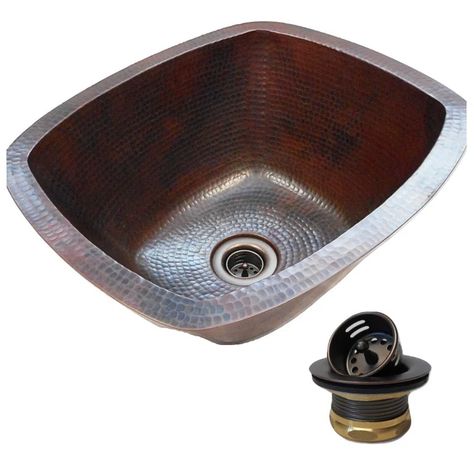 SimplyCopper 16" Rectangular Copper Bar Sink with 2" Strainer Drain | Wayfair Copper Sink Care, Wet Bar Sink, Copper Bar Sink, Copper Sinks, Bar Prep, Prep Sink, Copper Bar, Aged Copper, World Beauty