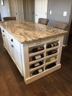 Wine Storage Island, Wine Rack On Island, Kitchen Island Ideas With Wine Rack, Diy Built In Wine Rack Cabinets, Side Of Island Storage, Wine Storage In Kitchen Cabinets, Wine Storage In Island, Kitchen Island With Wine Storage, Wine Cubby In Kitchen