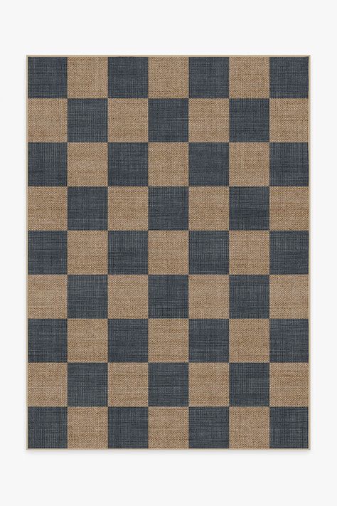 Checkerboard Soft Navy Re-Jute Rug | Ruggable Italian Flooring, Washable Runner Rug, Beige Color Palette, Ruggable Rug, Natural Jute Rug, Warm Beige, Checkered Rug, Area Rug Runners, Classic Rugs