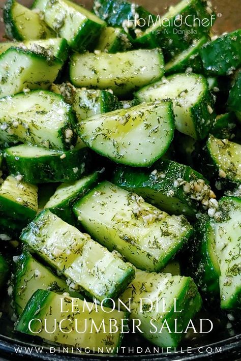 Lemon Dill Cucumber Salad Cucumber With Dill Salad, Dill And Cucumber Salad, Light Bbq Side Dishes, Cucumber And Dill Recipes, Cucumber Balsamic Salad, Lemon Dill Salad, Side Salad With Salmon, Cooking With Cucumbers, Light Cucumber Salad