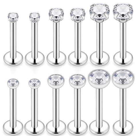 6 Pairs 14G Stainless Steel Clear CZ Internally Threaded Labret Monroe Lip Tragus Cartilage Helix Earring Ring Body Piercing Jewelry 6-10mm Spike Piercing, Piercing Needle, Dermal Piercing Jewelry, Initial Jewelry Necklace, Helix Earring, Piercings Unique, Earring Ring, Body Jewelry Piercing, Piercing Ring