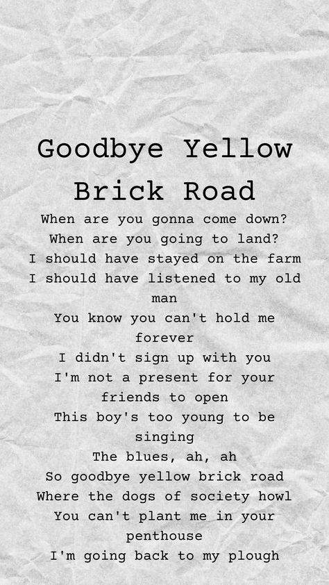 Elton John Wallpaper, Road Drawing, Music Obsession, Goodbye Yellow Brick Road, Rocket Man, Brick Road, Favorite Lyrics, Yellow Brick Road, Musical Art