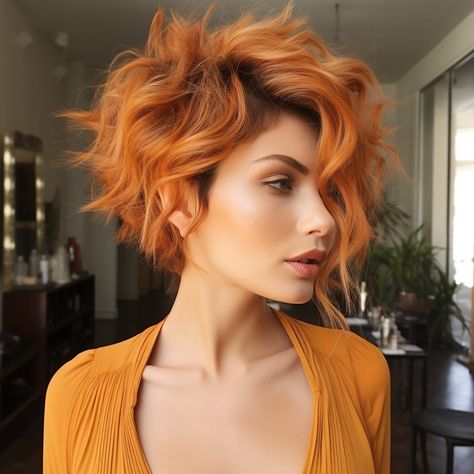 70 Short blonde hair We Cannot Stop Obsessing Over Female Fade Haircut Short Hair, Halloween Pixie Hair, Hair Color Blocking Ideas, Short Hairstyle Women Red Hair, "bixie" Hairstyles, Cowboy Copper Short Hair, Short Colorful Hair, Short Cuts For Curly Hair, Copper Pixie