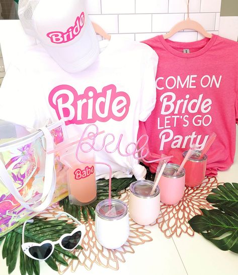 TOP favs!! – Crafty Lady Boutique Bachelorette Party Flowers, Pink Tees, Barbie Font, Bride To Be Gifts, Barbie Bachelorette, Bachelorette Party Tees, Pink Bachelorette Party, Pink Bachelorette, Barbie Bridal