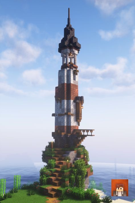 This is a lighthouse I built as a starter base in a survival world. The texture pack I use is 'Stay True' and shaders 'complementary shaders' #Minecraft #MinecraftBuilds #MinecraftHouse #minecraftbuildingideas #MinecraftVictorian #MinecraftBase #victorian #MinecraftLighthouse #lighthouse #minecraftstarterhouse Lighthouse Minecraft Build, Lookout Tower Minecraft, Mc Lighthouse, Minecraft Medieval Lighthouse, Minecraft Lighthouse Medieval, Minecraft Lighthouse Ideas, Minecraft Starter Base Ideas, Minecraft Island Base, Starter Base Minecraft