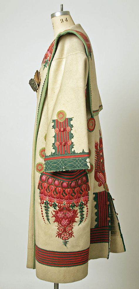 Cloak Date: late 19th century Culture: Hungarian Medium: wool 1200s Fashion, Hungarian Clothing, How To Wear Kimono, Cultural Clothes, Wool Cloak, Boho Coat, Hungarian Embroidery, 19th Century Fashion, Christmas Costume