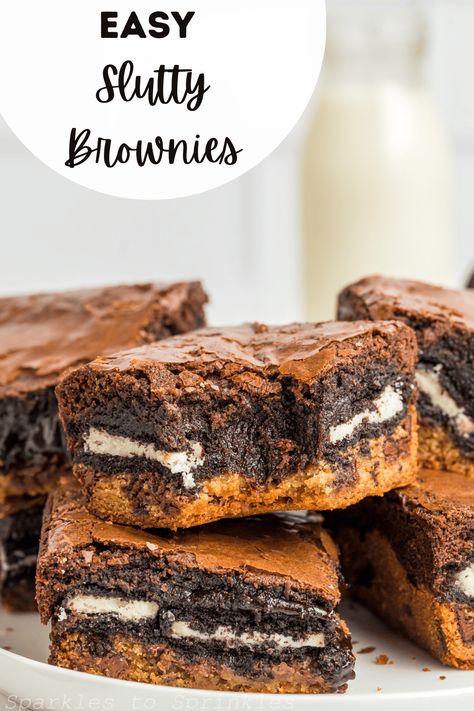 Easy Sluttier Brownies, Slurry Brownies, Sluttier Brownies, 9x13 Brownie Recipe, Trifle Bowl Recipes, Double Stuffed Oreos, Homemade Cookie Dough, Brownie Desserts Recipes, Ultimate Brownies