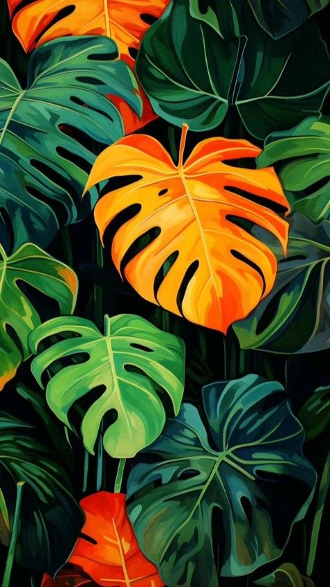 Tropical Art Print, Acrylic Art Projects, صفحات التلوين, Tableau Art, Flower Art Images, Plant Drawing, Tropical Art, Mural Wall Art, Flower Art Painting